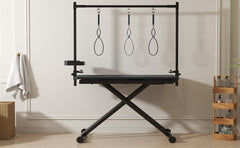 47'' Black Large Dog Grooming Table X-Lift Foldable Grooming Table for Dogs at Home Adjustable Height Arms Pet Station with Nooses, Tool Organizer
