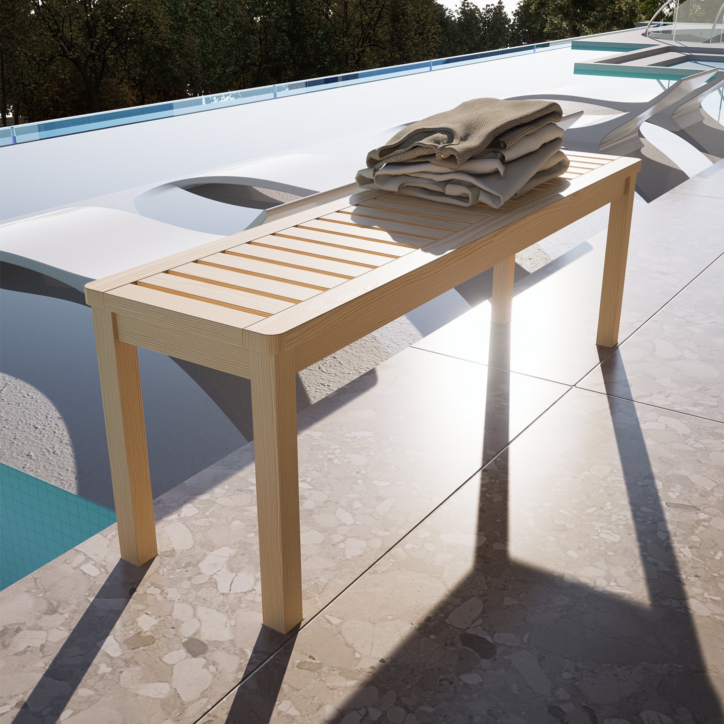 52.1" Outdoor Solid Wood Knot-Free Pine Backless Dining Swimming Pool Beach Bench with Slatted Seat – Modern Bench, Perfect for Patio, Backyard, Entryway, Hallway, Living Room, Bedroom, Front Door