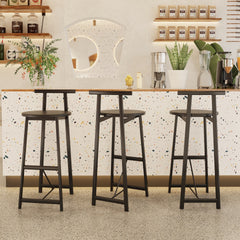 27''H Barstool Set of 3 Wooden Round Bar Stools with Footrest Modern Kitchen Chairs for Counter (Black & Black)