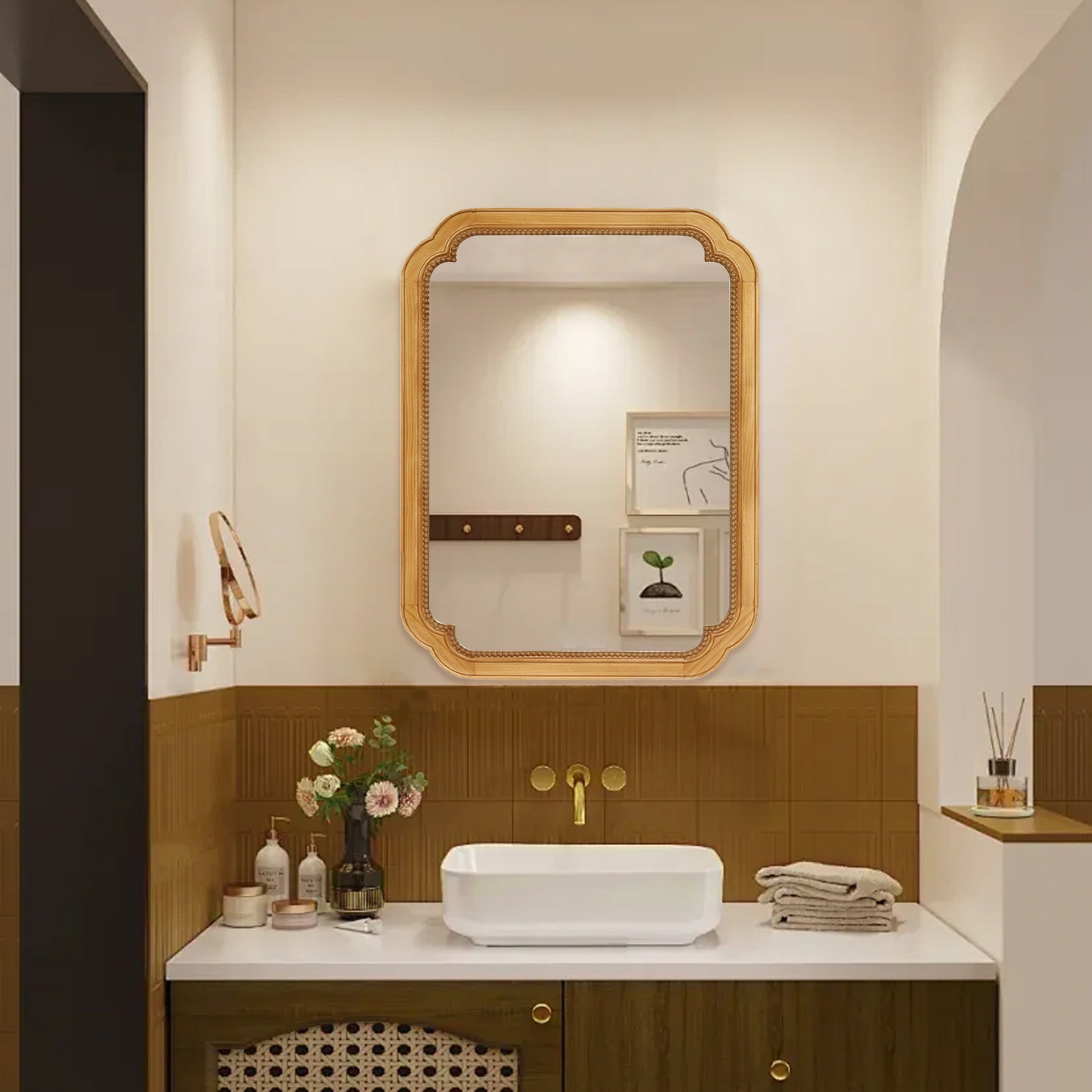 31.5" x 23.82" Wood Framed Wall - Mounted Mirror Cabinet with Storage Shelves, Medicine Mirror for Bathroom, Living Room, Entryway