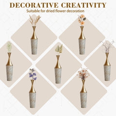 3-Piece Handcrafted Metal Floor Vase Set, Gold & White Textured Tall Vases (27.56"/31.5"/35.43") for Living Room Entryway, Modern Glam Decor for Pampas Grass & Ideal Housewarming/Birthday Gifts
