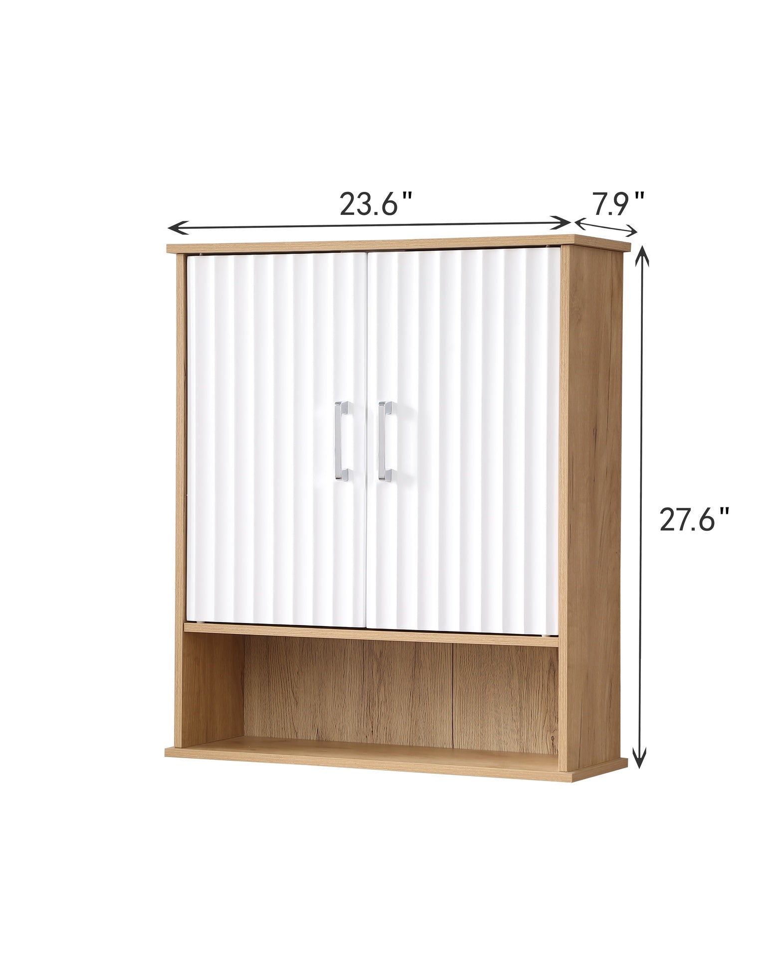 Bathroom Wall Cabinet with Double - Door, Bottom Shelf, Wavy - Patterned Doors, Adjustable Inner Shelf, Easy Installation, White & Natural Wood