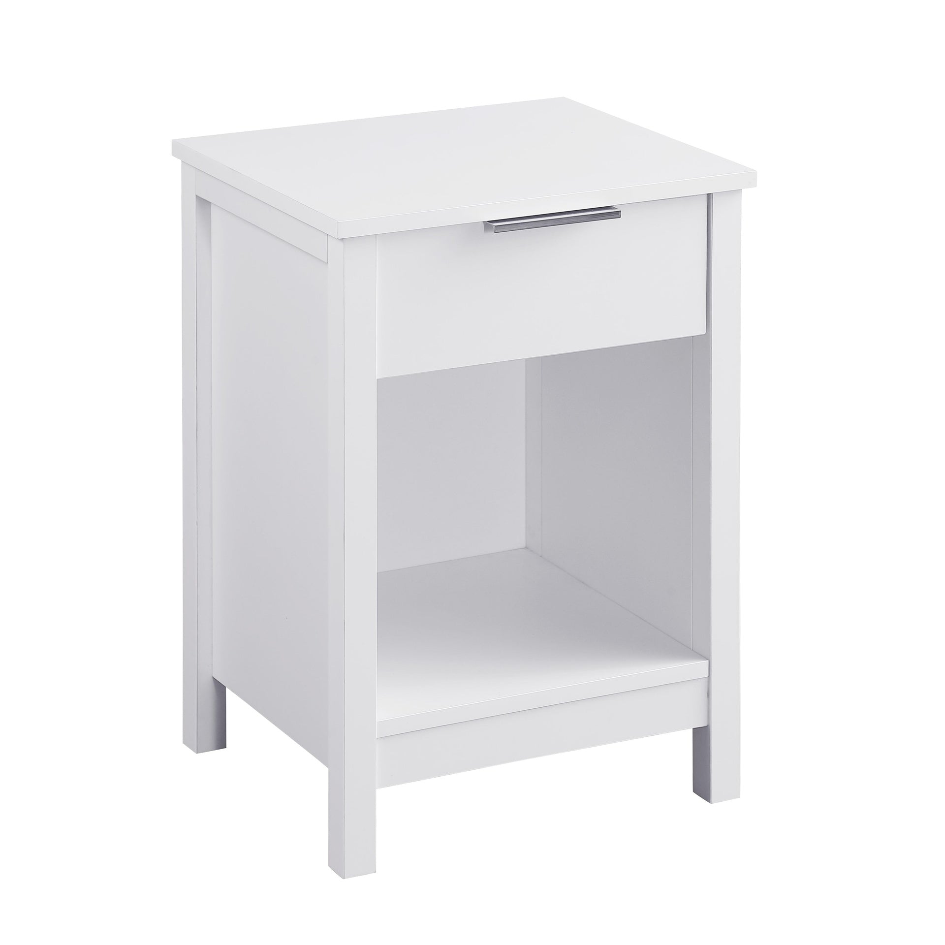 Nightstand with Drawer,3-Tier End Side Table with Storage Drawer and Shelf,Modern Bedside Night Stand for Bedroom, Living Room-Retro White