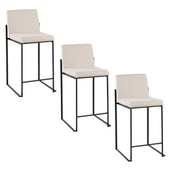Fuji 26" Contemporary High Back Counter Stool in Black Steel and Beige Fabric by LumiSource - Set of 3