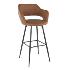 Margarite Contemporary Barstool in Black Metal and Brown Faux Leather by LumiSource - Set of 2