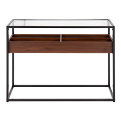 Display Contemporary Console Table in Black Metal, Walnut Wood, and Clear Glass by LumiSource