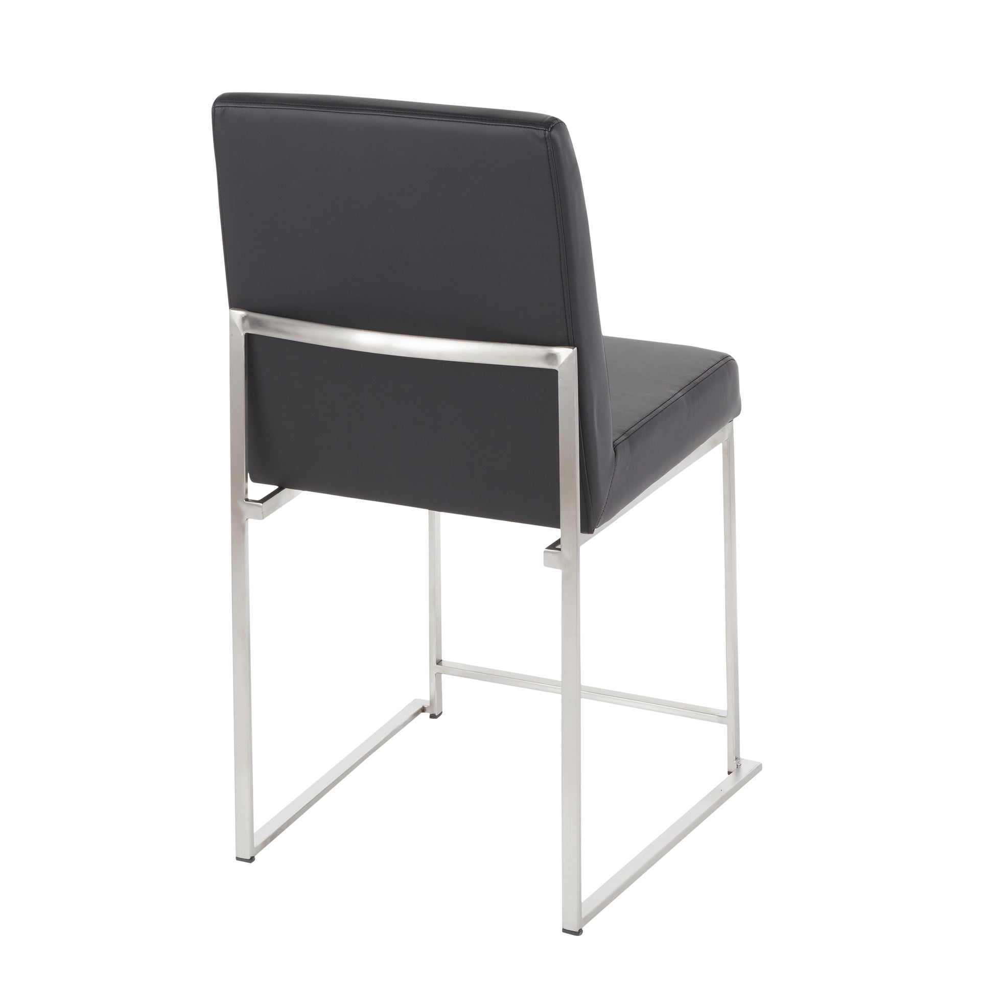 High Back Fuji Contemporary Dining Chair in Stainless Steel and Black Faux Leather by LumiSource - Set of 2
