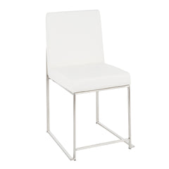 High Back Fuji Contemporary Dining Chair in Stainless Steel and White Faux Leather by LumiSource - Set of 2