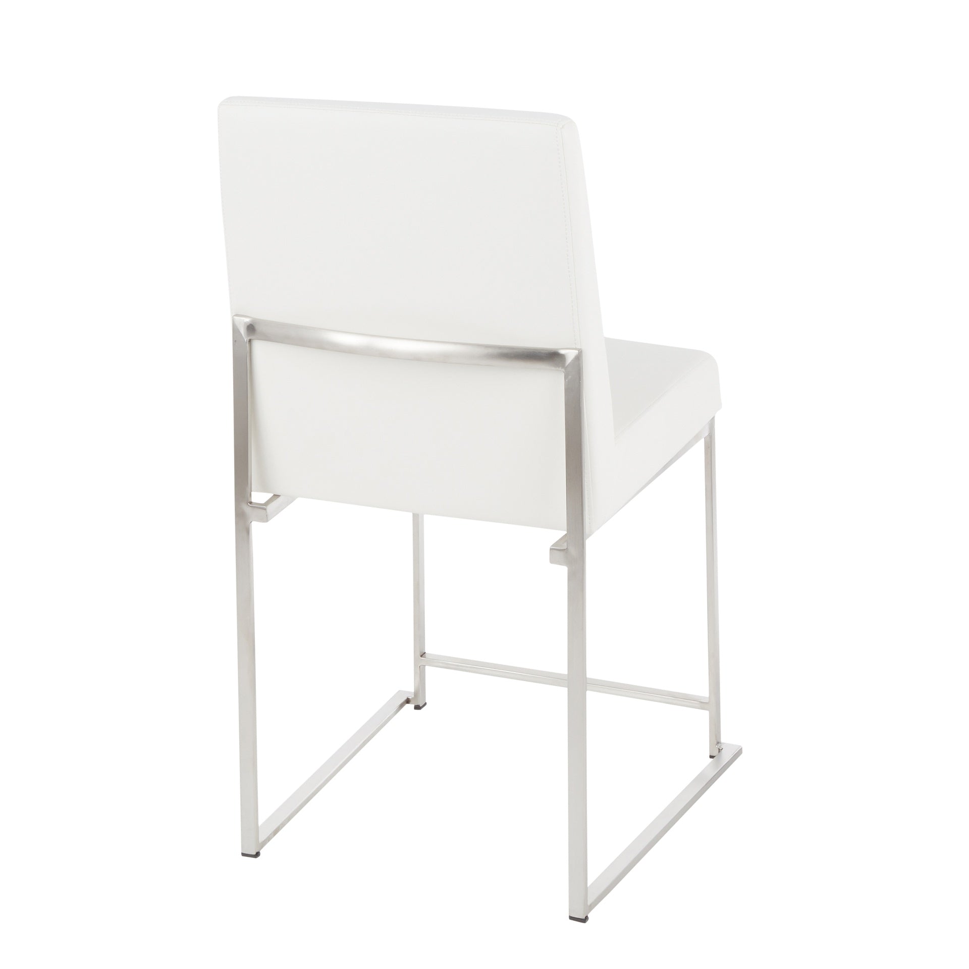 High Back Fuji Contemporary Dining Chair in Stainless Steel and White Faux Leather by LumiSource - Set of 2
