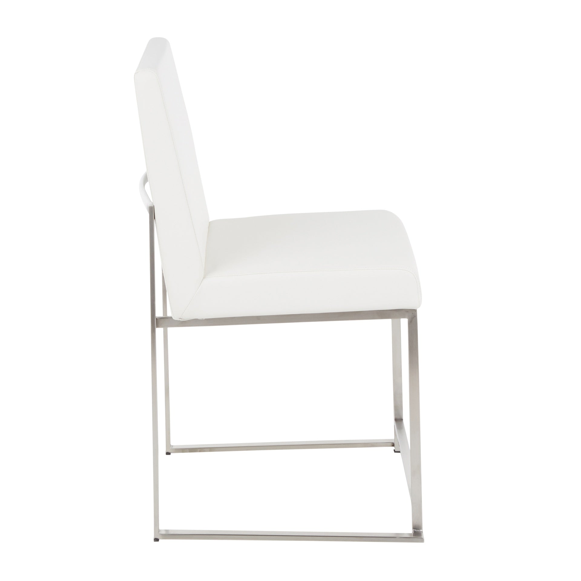 High Back Fuji Contemporary Dining Chair in Stainless Steel and White Faux Leather by LumiSource - Set of 2