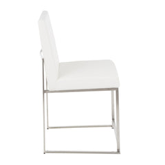 High Back Fuji Contemporary Dining Chair in Stainless Steel and White Faux Leather by LumiSource - Set of 2