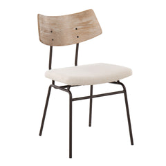 Walker Mid-Century Modern Chair in Brown Metal, Cream Noise Fabric, and White Washed Wood by LumiSource - Set of 2