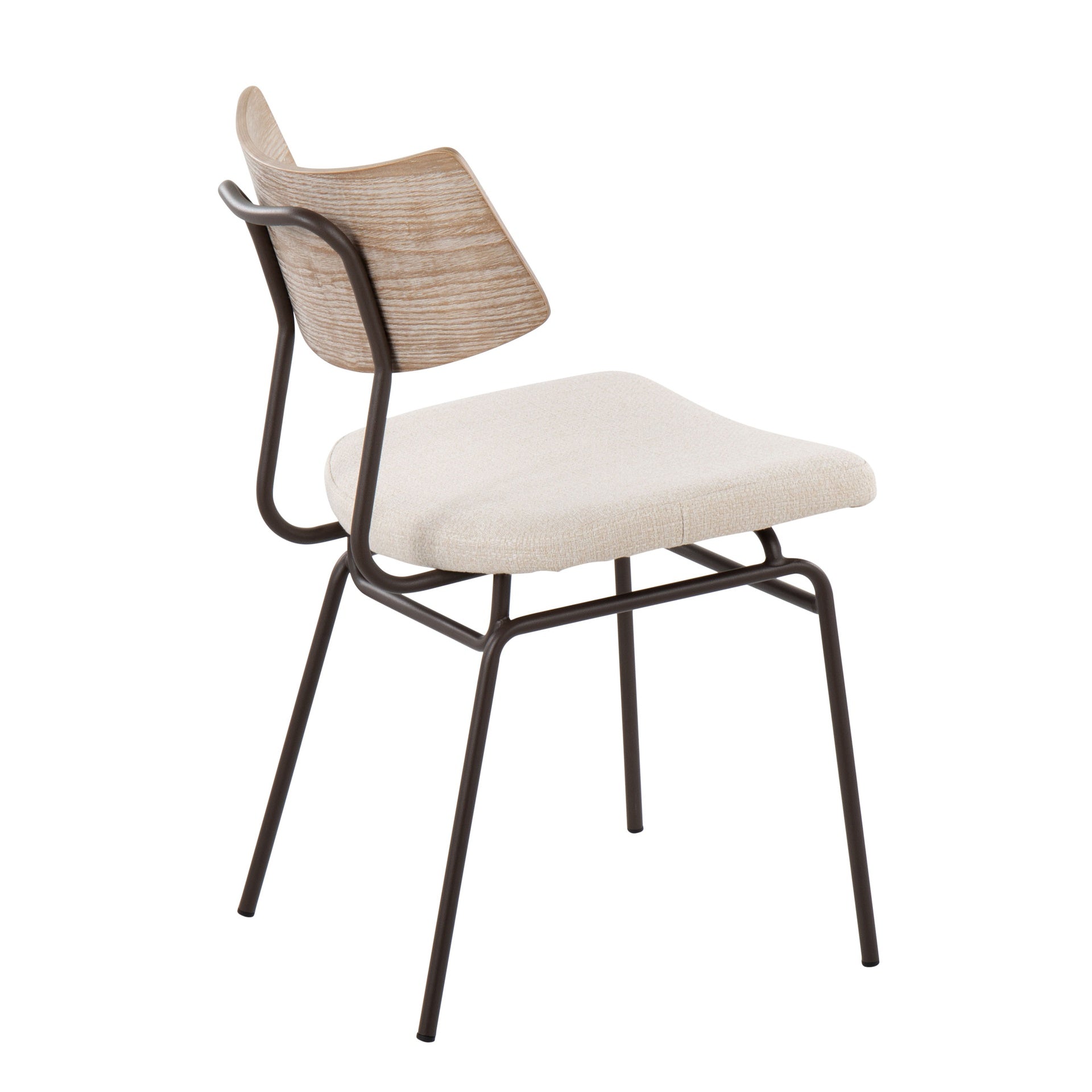 Walker Mid-Century Modern Chair in Brown Metal, Cream Noise Fabric, and White Washed Wood by LumiSource - Set of 2