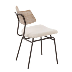 Walker Mid-Century Modern Chair in Brown Metal, Cream Noise Fabric, and White Washed Wood by LumiSource - Set of 2