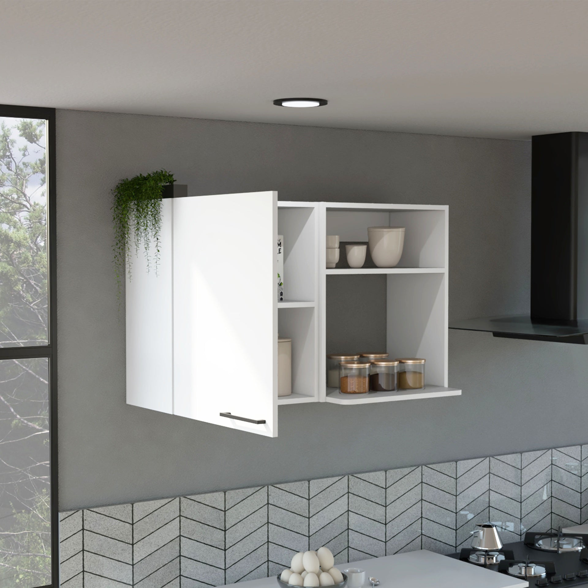 Napoles 2 Wall Cabinet, Open Storage Shelves, Single Door White