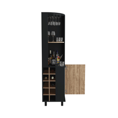Kaia Corner Bar Cabinet, Two Shelves, Ten Built-in Wine Rack, Single Door Cabinet, Two interior  Shelves, -Black / Pine