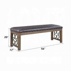 Classic Traditional Bench 56-inch Synthetic Leather Seat Cherry Finish Wooden Dining Furniture