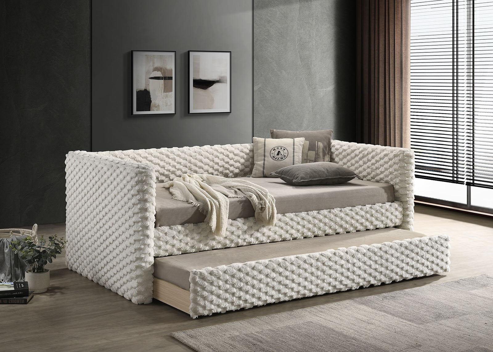 Transitional Style 1pc Twin Size Daybed w/ Trundle Plastic Legs Mattress Ready White Finish Primary Living Room