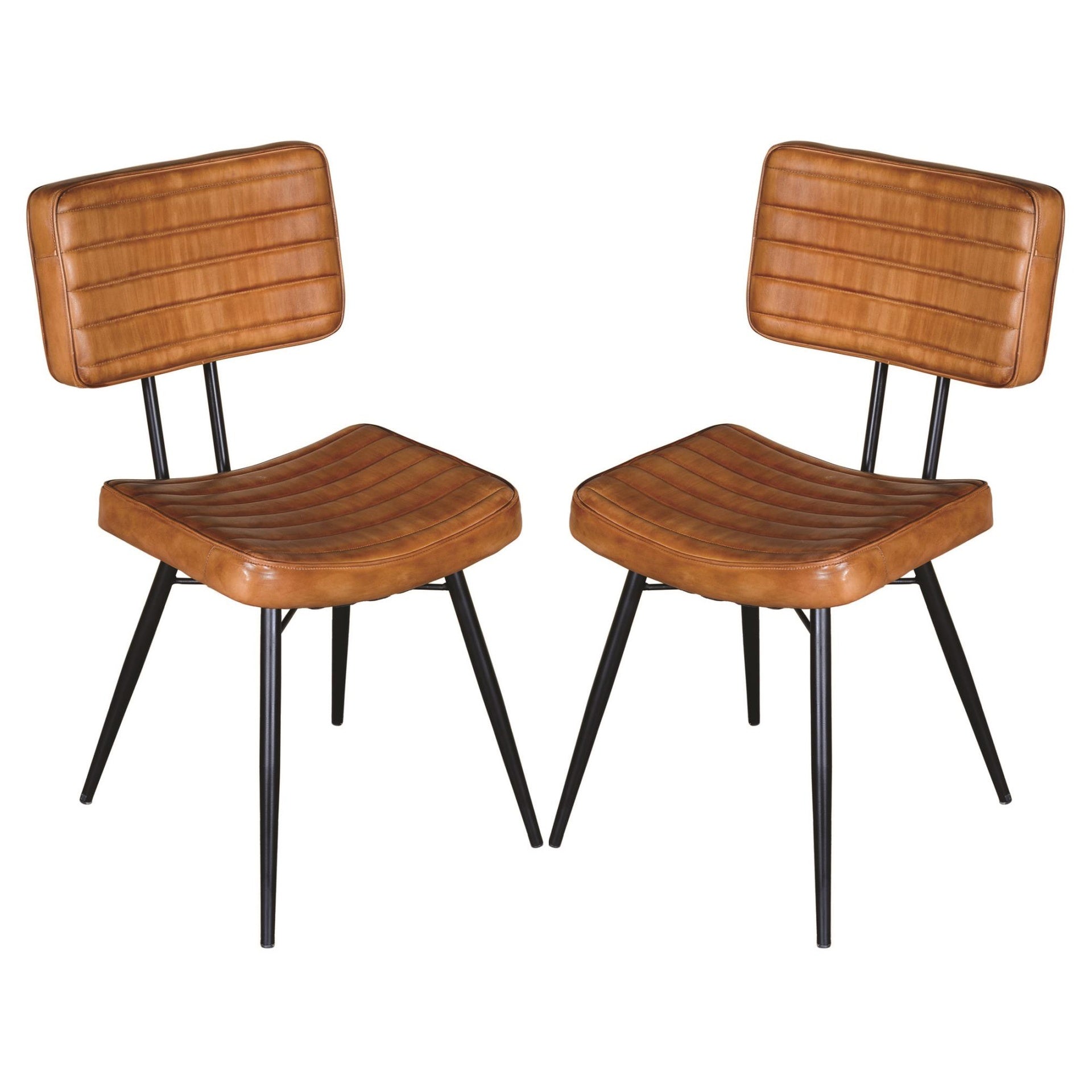 Camel and Black Tufted Side Chairs (Set of 2)