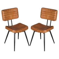 Camel and Black Tufted Side Chairs (Set of 2)