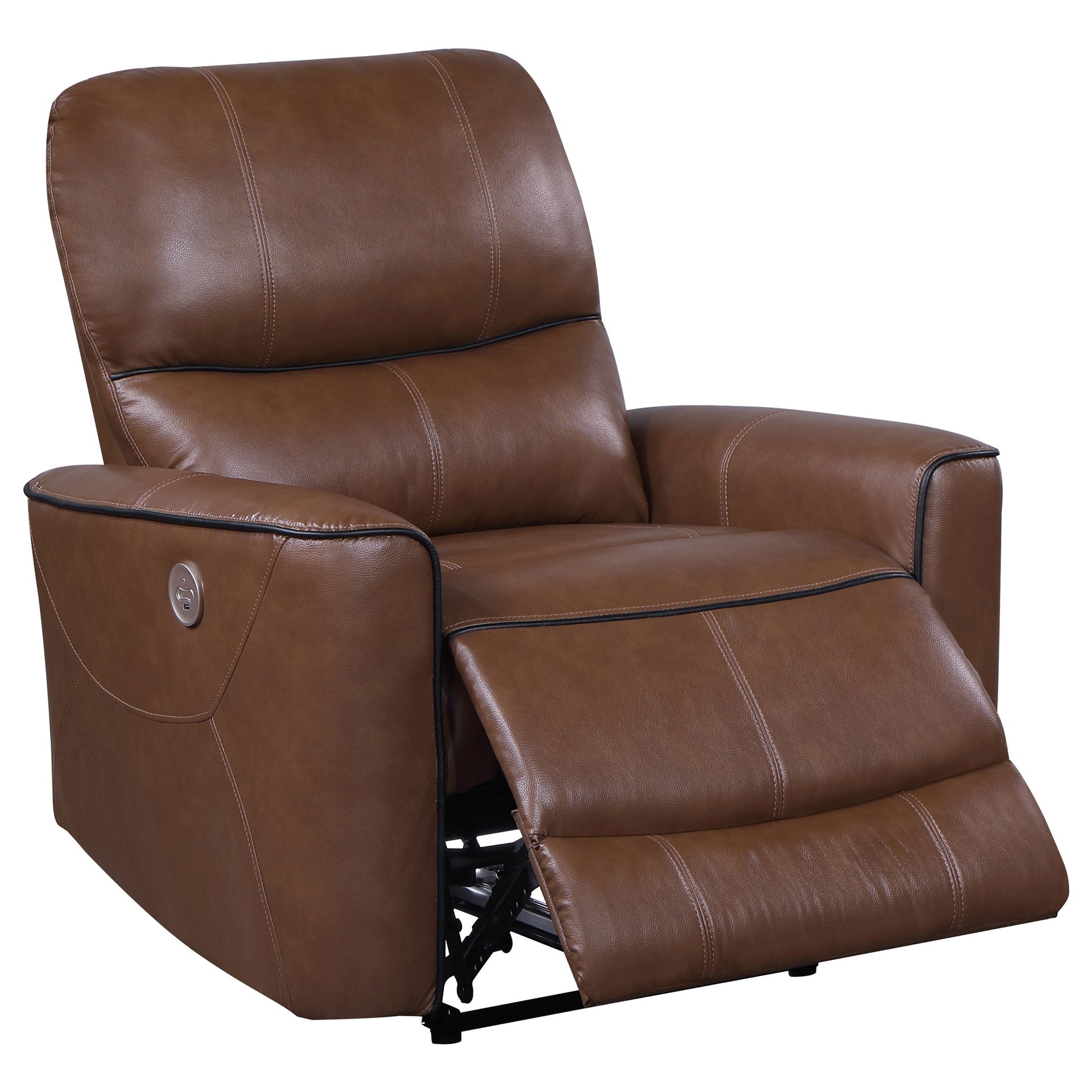 Denson Saddle Brown Upholstered Power Recliner Chair
