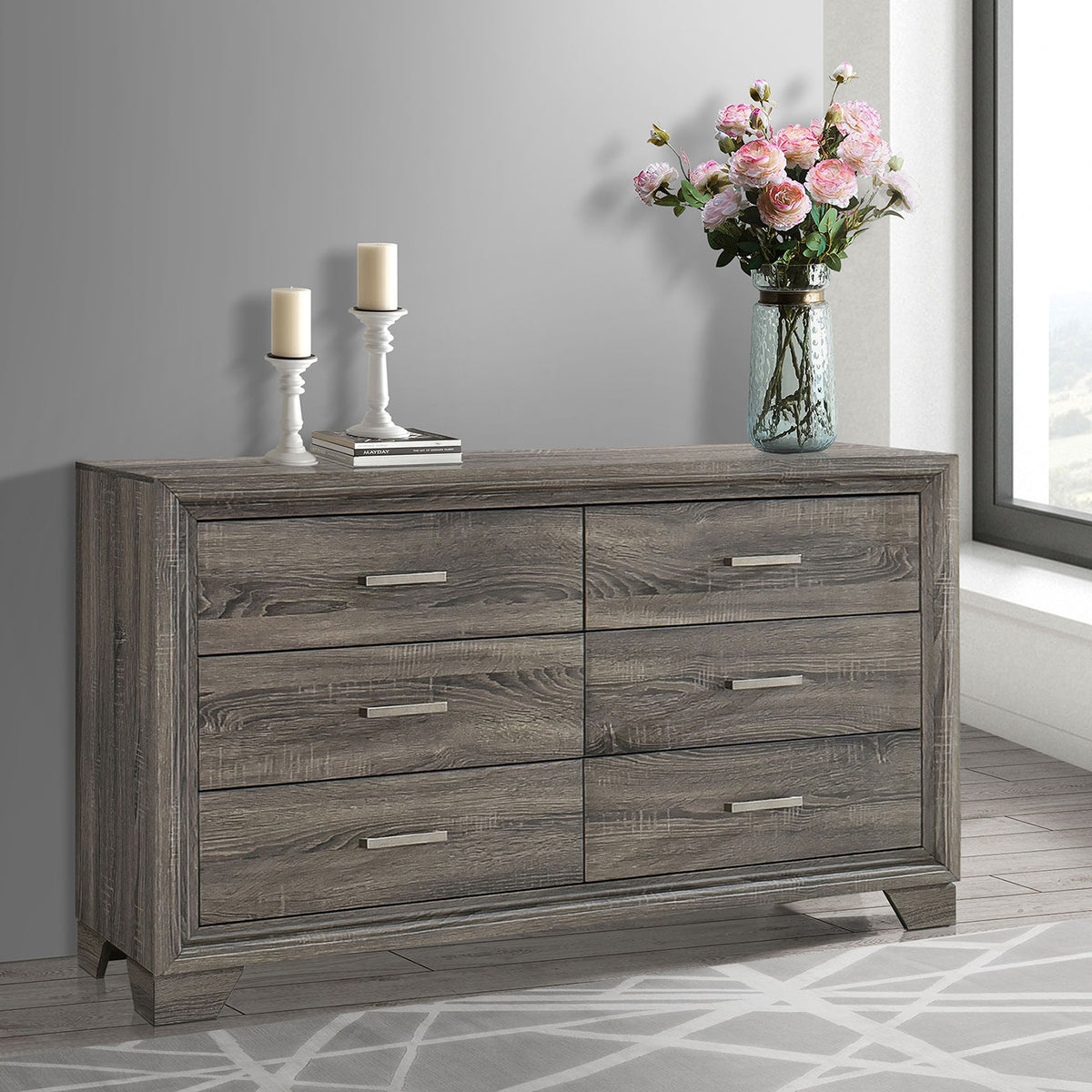 Funston Brown Oak 6-drawer Dresser Cabinet