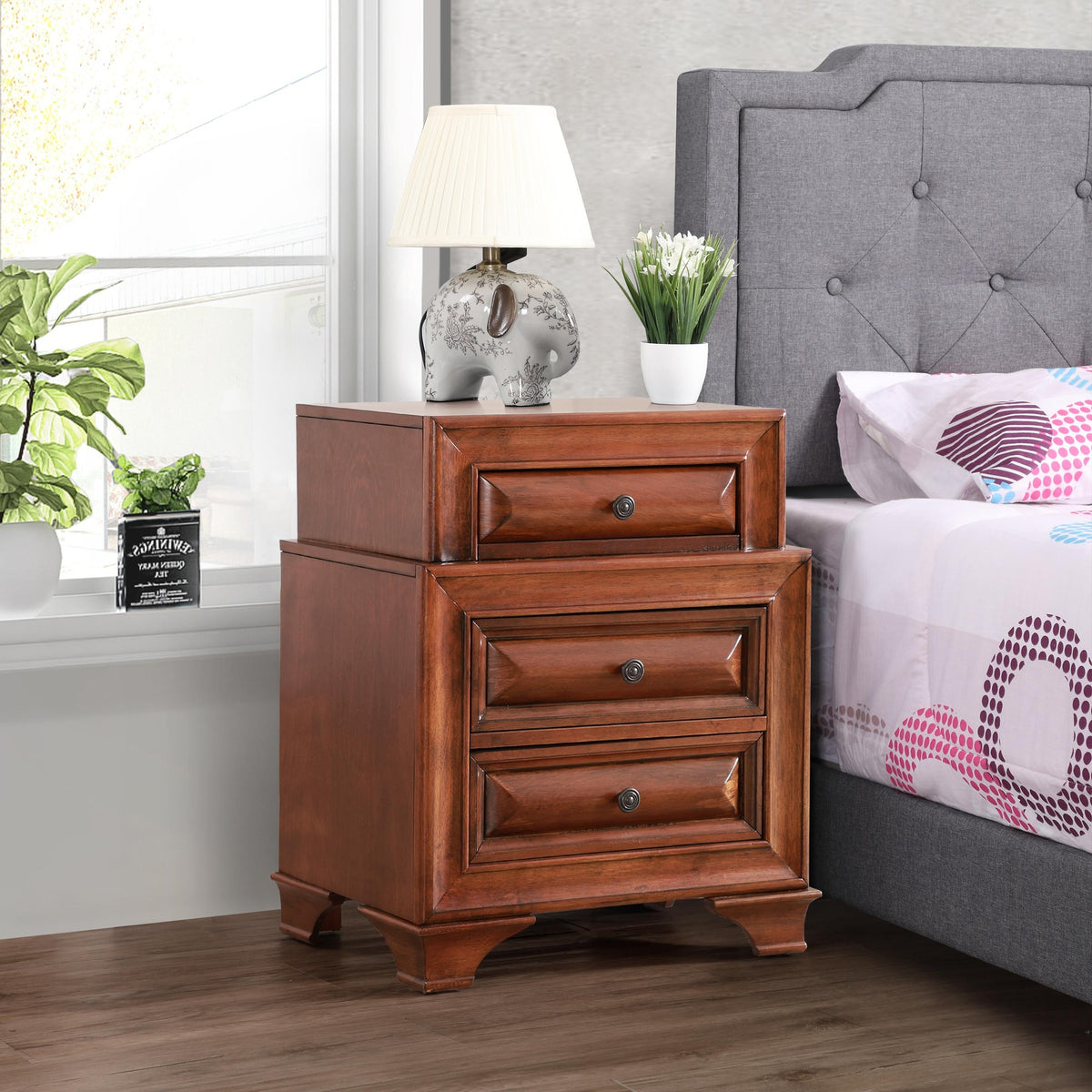 Charming Oak Nightstand With Curved Fronts