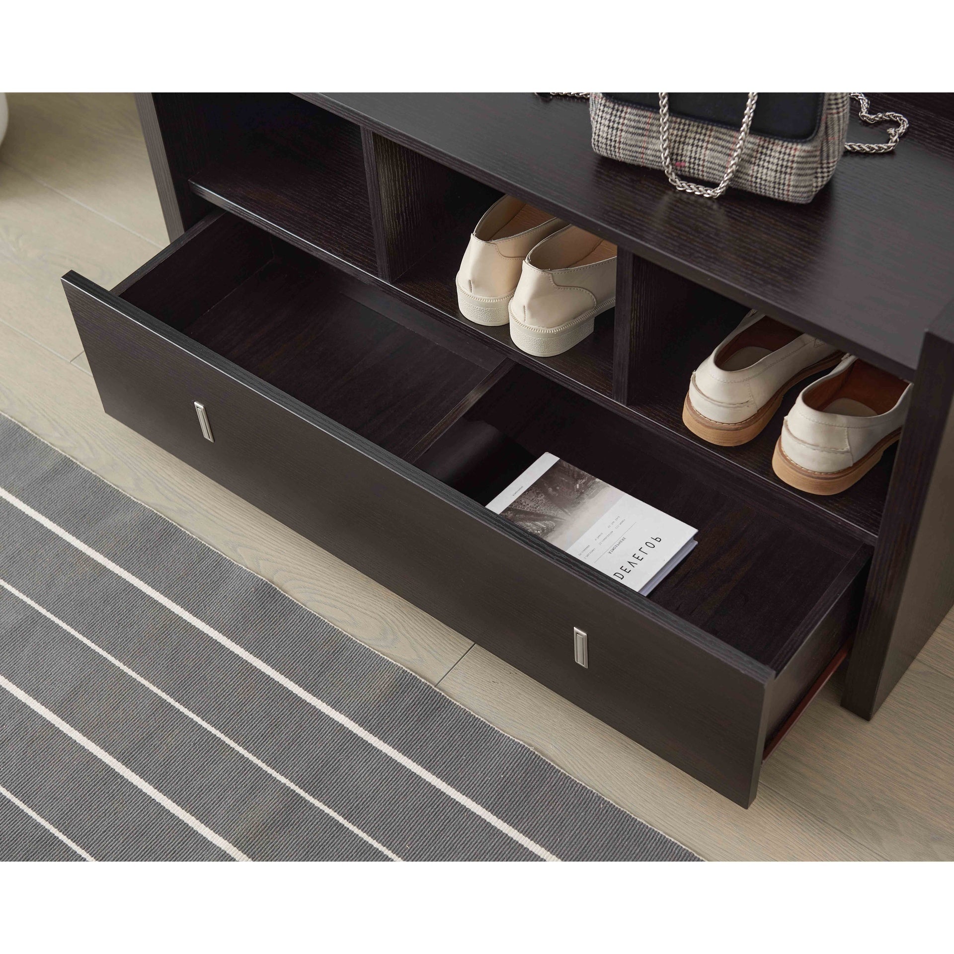 Shoe Entry Bench with Drawer, Shoe Storage Organizer, Red Cocoa