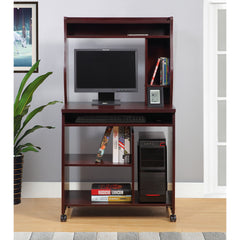 Microwave cart computer cart utility cart with hutch shelves spice rack mobile on locking castors mahogany