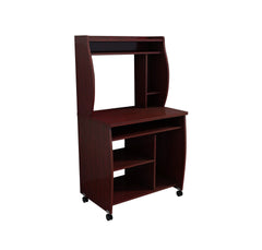 Microwave cart computer cart utility cart with hutch shelves spice rack mobile on locking castors mahogany