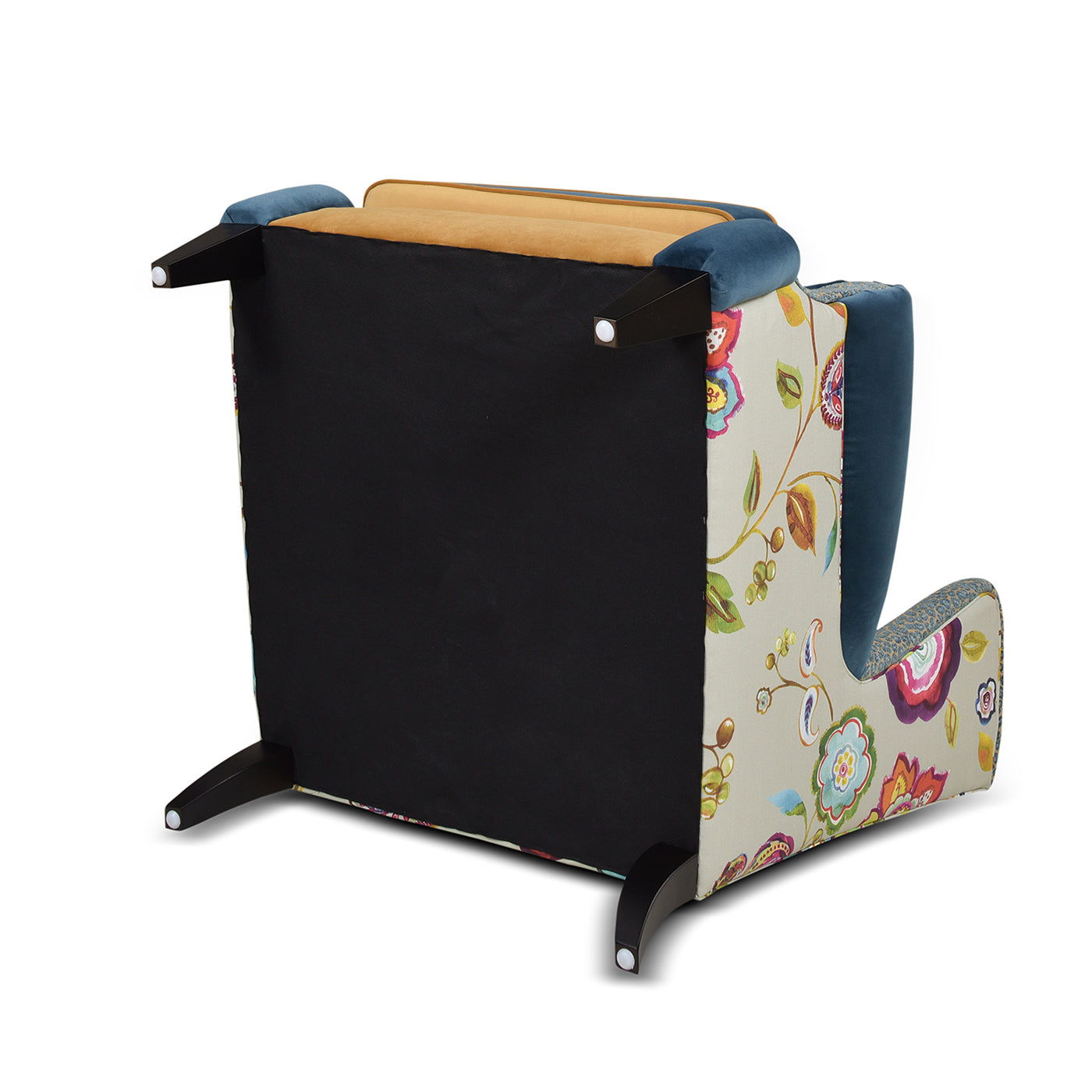 Anya Boho Chic Wingback Accent Arm Chair, Floral & Leopard, Blue-Teal & Yellow-Gold Velvet