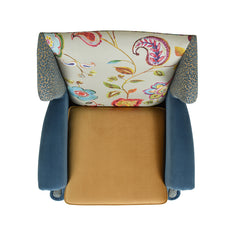 Anya Boho Chic Wingback Accent Arm Chair, Floral & Leopard, Blue-Teal & Yellow-Gold Velvet