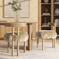 Arden 19.5" Genuine Sheepskin Fur Split Back Dining Chair Natural Blonde Genuine Fur