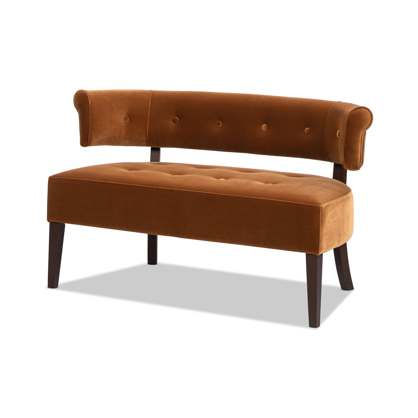 Jared Roll Arm Tufted Bench Settee, Burnt Orange Performance Velvet