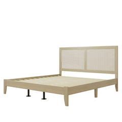 Solid Wood Platform California King Bed With Rattan
