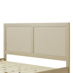 Solid Wood Platform California King Bed With Rattan