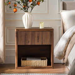 Night Stand Nightstand with Drawer Storage Fluted Bed Side Table End Table Large Modern Wide Bedside Stand Mid Century Night Stands for Bedroom Living Room Sofa Couch Home Office