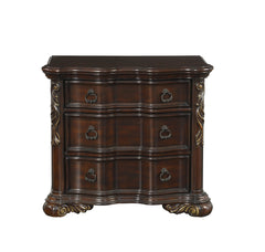 Royal Bedroom Cherry Finish Nightstand of 3 Drawers Ring Pulls Traditional Home Furniture