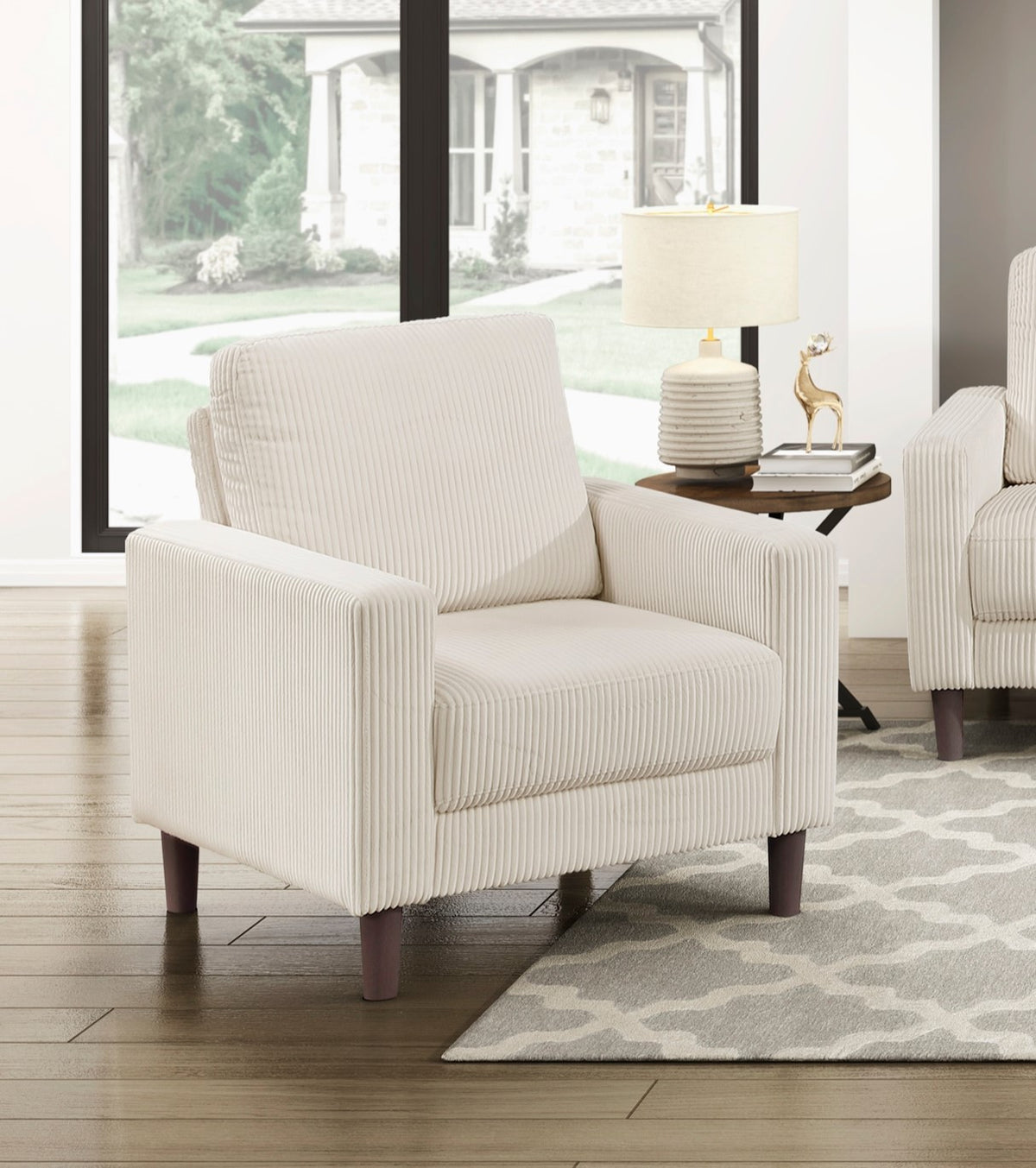 Modern Contemporary Beige Corduroy Upholstered Chair Comfortable Cushion Solid Wood Living Room Furniture 1pc