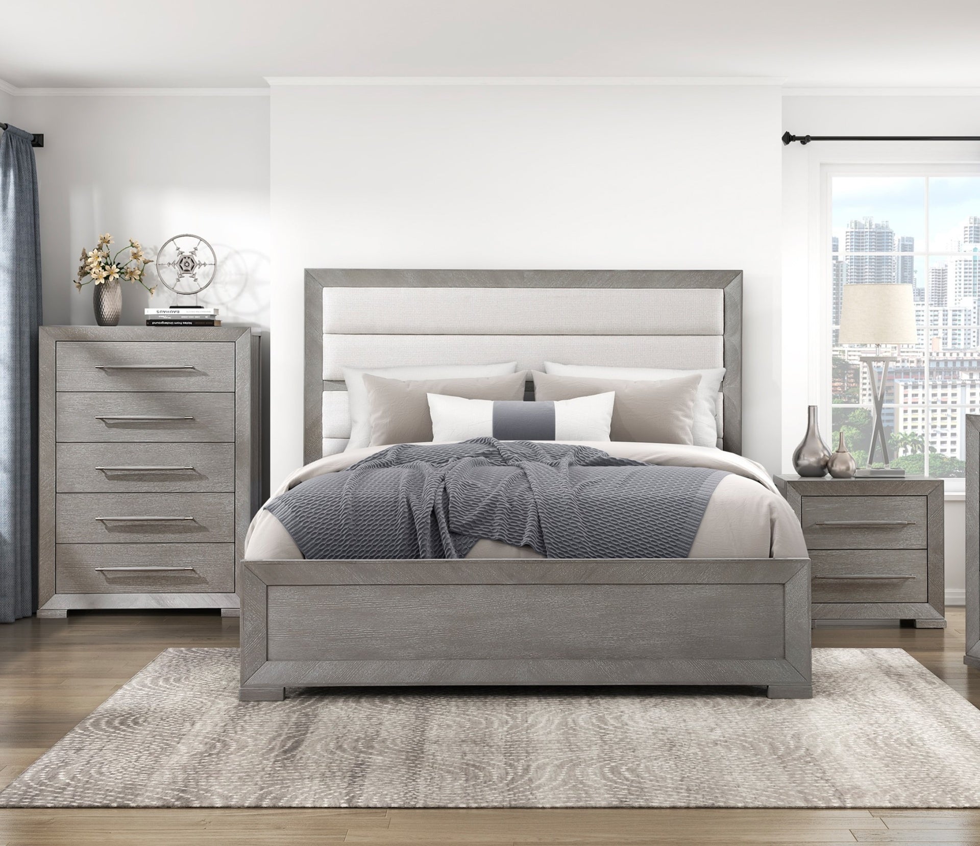 Modern Gray Finish Nightstand with 2x Storage Drawer Contemporary Bedroom Furniture, Gray Tone Handles Bedside Table 1pc