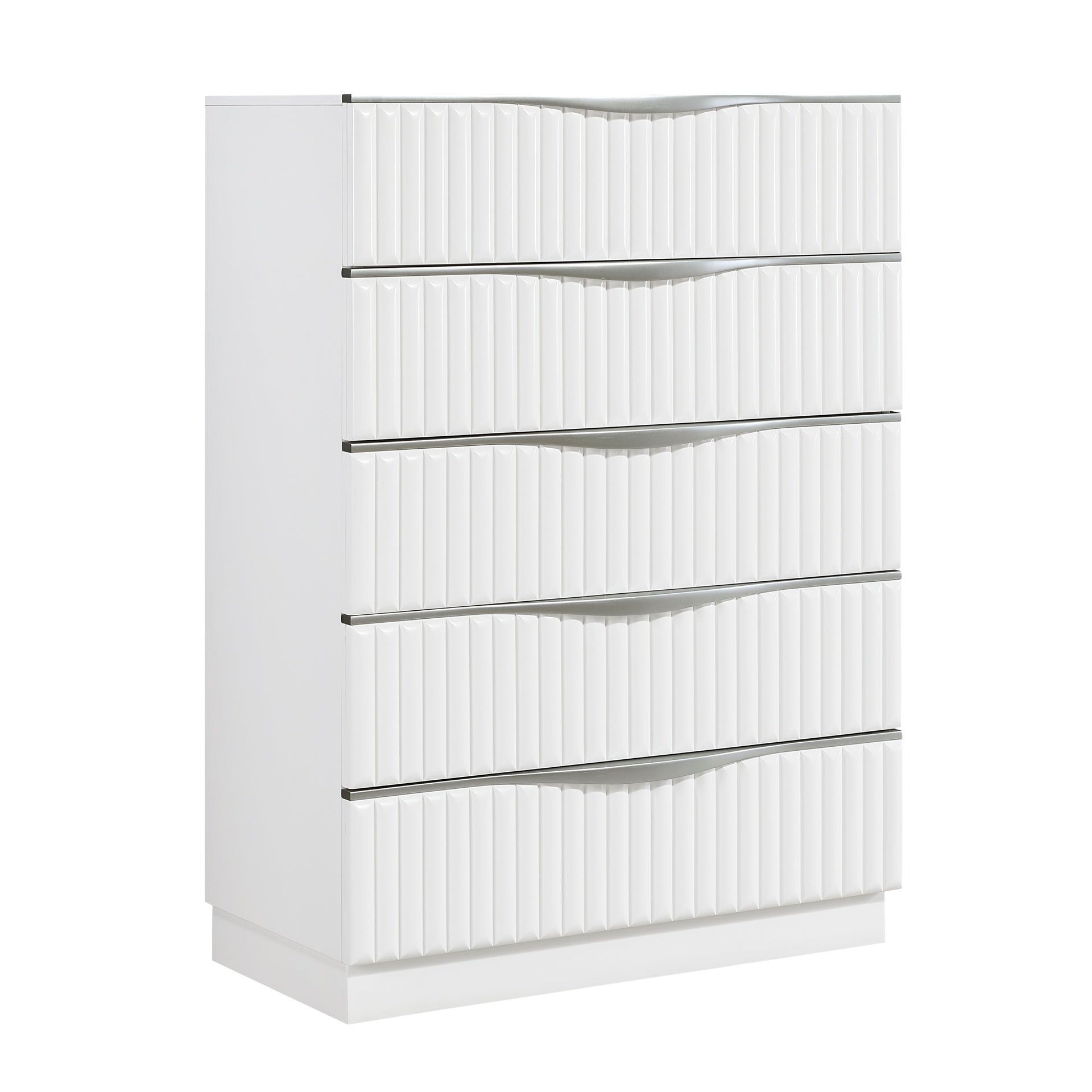 Luxurious Pearl White Finish Chest of Five Drawers Textured Panel Sleek Handles Glam Bedroom Furniture 1pc Vertical Dresser