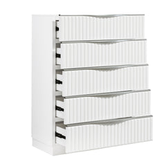 Luxurious Pearl White Finish Chest of Five Drawers Textured Panel Sleek Handles Glam Bedroom Furniture 1pc Vertical Dresser