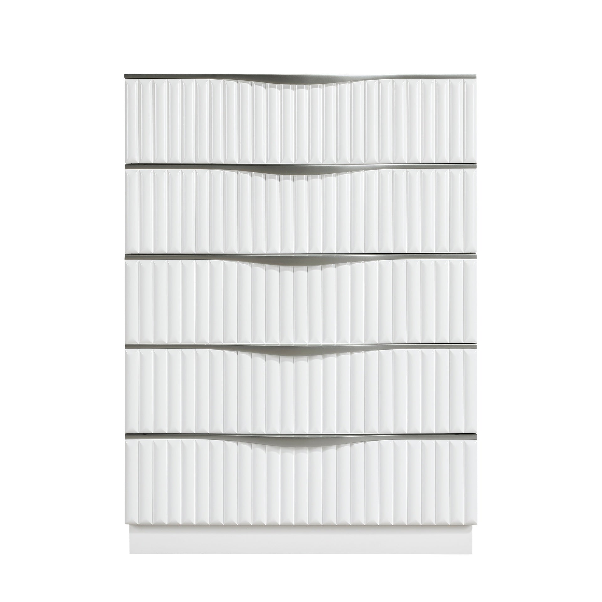 Luxurious Pearl White Finish Chest of Five Drawers Textured Panel Sleek Handles Glam Bedroom Furniture 1pc Vertical Dresser
