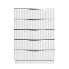 Luxurious Pearl White Finish Chest of Five Drawers Textured Panel Sleek Handles Glam Bedroom Furniture 1pc Vertical Dresser