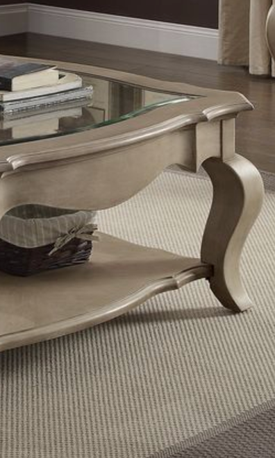 Chelmsford Clear Glass & Antique Taupe Finish Coffee Table