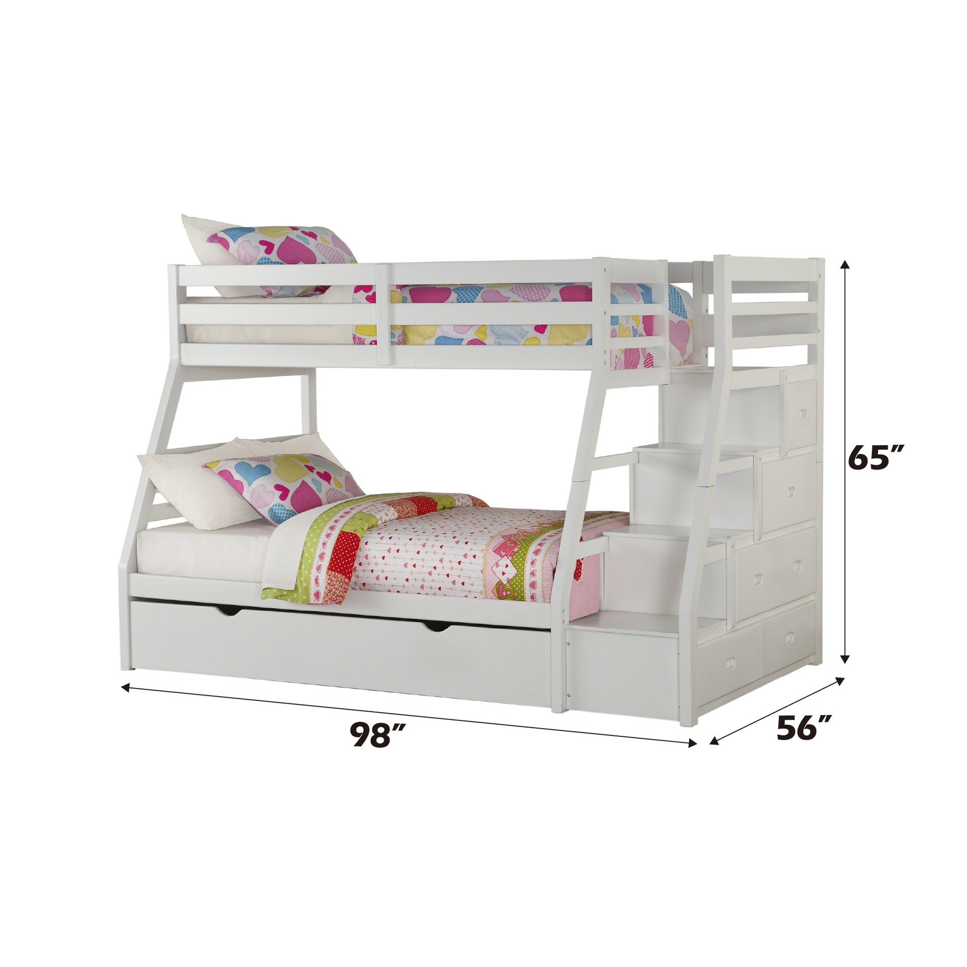 Jason White Finish Twin/Full Bunk Bed W/Trundle & Storage