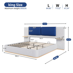 King Size Upholstered Platform Bed with Panel, Platform Bed Frame with Anti-Collision Soft Rounded Corners, Stable and Solid, No Box Spring Needed, Easy Assembly, Grey