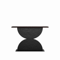 47''Double Semi-Circles 3d Hammer-Shaped Texture Base Wood Console Table With Led Light Entryway Table Modern Console Table,Sofa Console Tables For Living Room