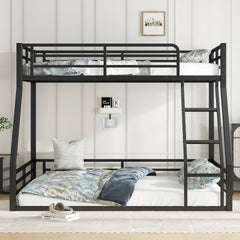 Metal Bunk Bed, Twin XL over Queen Floor Bunk Bed Frame, Heavy-Duty Bunk Bed for Kids, Teens, Adults, Noise-reduced Design, Black