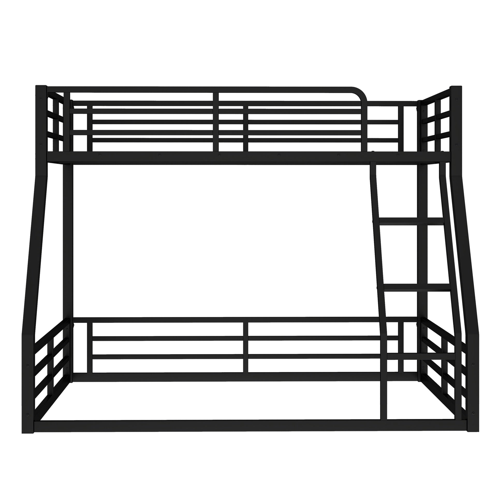 Metal Bunk Bed, Twin XL over Queen Floor Bunk Bed Frame, Heavy-Duty Bunk Bed for Kids, Teens, Adults, Noise-reduced Design, Black